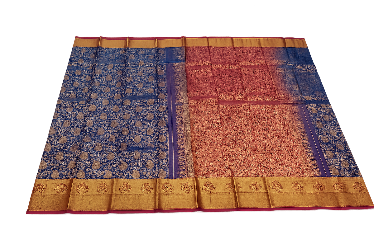 Royal Blue Kanchi Silk Brocade Saree with Meena Butta & Rich Zari Pallu