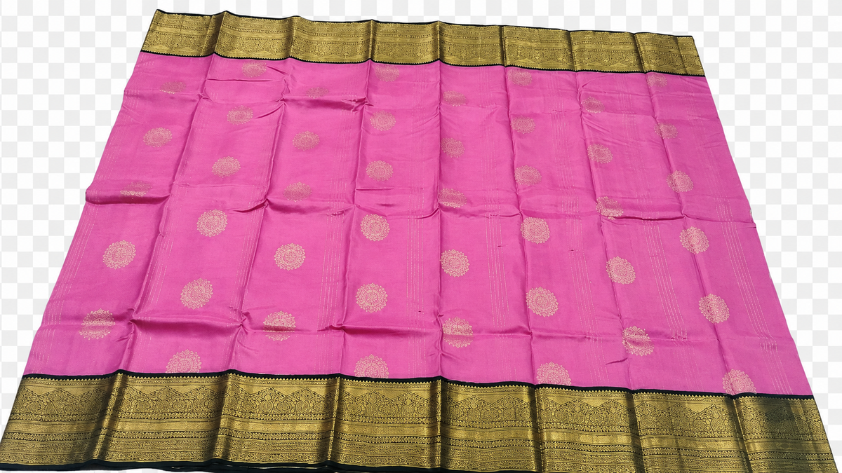 Radiant Pink Kanchi Pure Silk Saree with Grand Antique Gold Zari Border