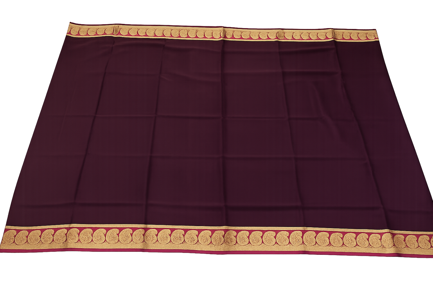 Elegant Maroon & Magenta Crepe Silk Saree with Traditional Gold Mango Border