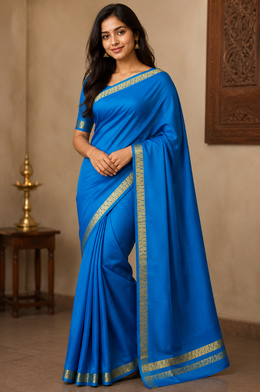 Pure Crepe Silk Saree for Women |Ananda | 1-Inch Gold Zari Border | Waterproof | Elegant Traditional Wear