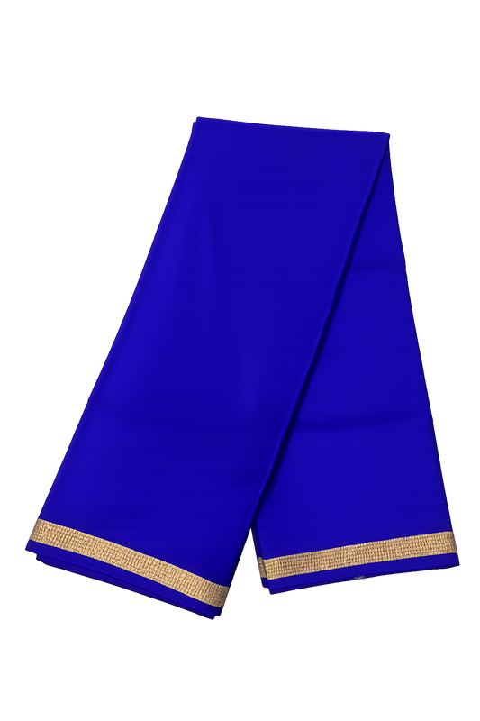 Pure Crepe Silk Saree for Women| Royal Blue | 1-Inch Gold Zari Border | Waterproof | Elegant Traditional Wear