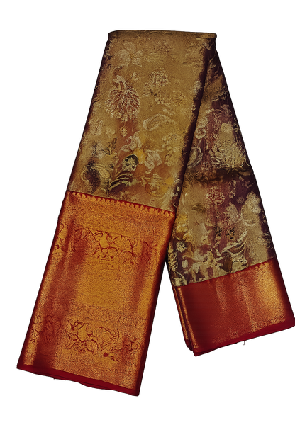 ✨ Royal Floral Brocade Kanchi Pattu Silk Saree with Grand Zari Border ✨