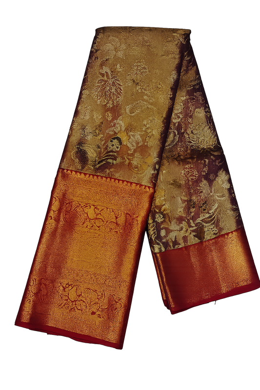 ✨ Royal Floral Brocade Kanchi Pattu Silk Saree with Grand Zari Border ✨