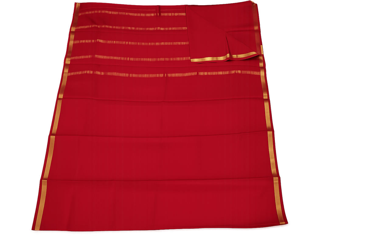 Pure Crepe Silk Saree for Women |Royal Red| 1-Inch Gold Zari Border | Waterproof | Elegant Traditional Wear