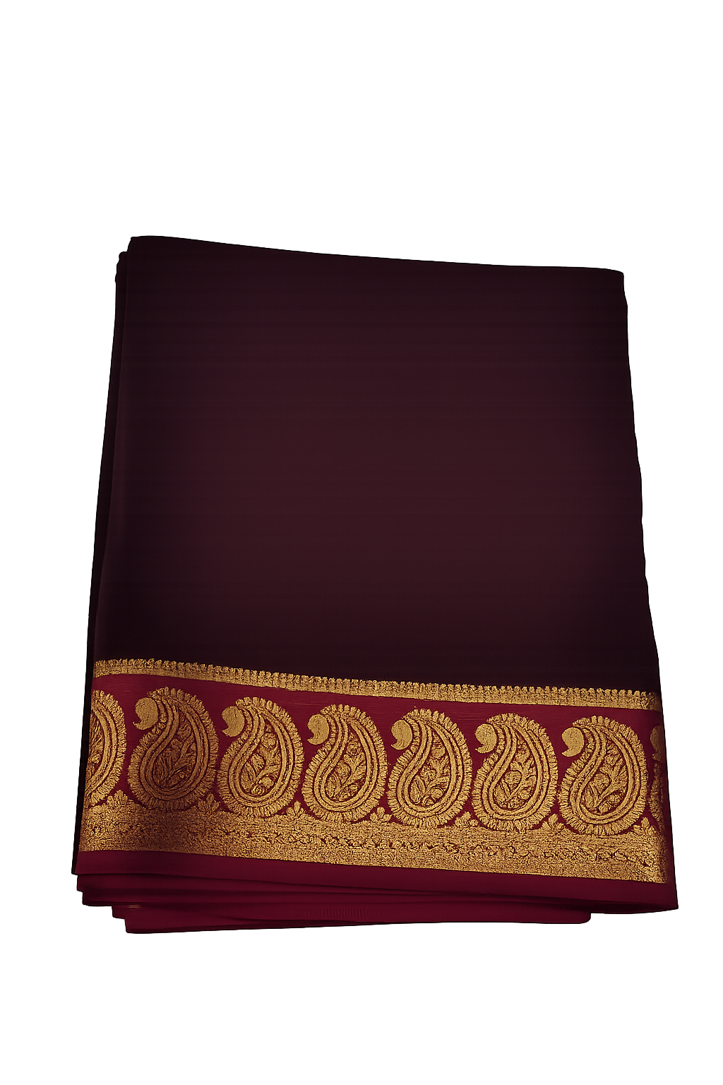 Elegant Maroon & Magenta Crepe Silk Saree with Traditional Gold Mango Border