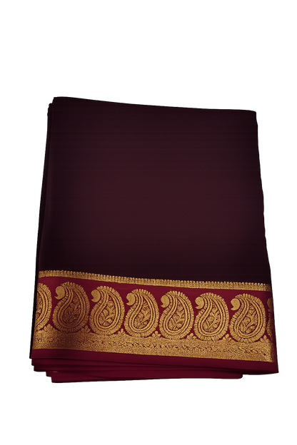 Elegant Maroon & Magenta Crepe Silk Saree with Traditional Gold Mango Border