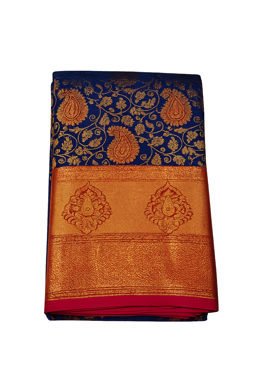 Royal Blue Kanchi Silk Brocade Saree with Meena Butta & Rich Zari Pallu