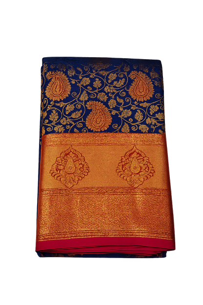 Royal Blue Kanchi Silk Brocade Saree with Meena Butta & Rich Zari Pallu