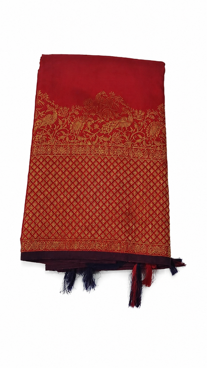 ✨ Royal Crimson Kanchi Soft Silk Saree | Elegant Purple Zari Border ✨