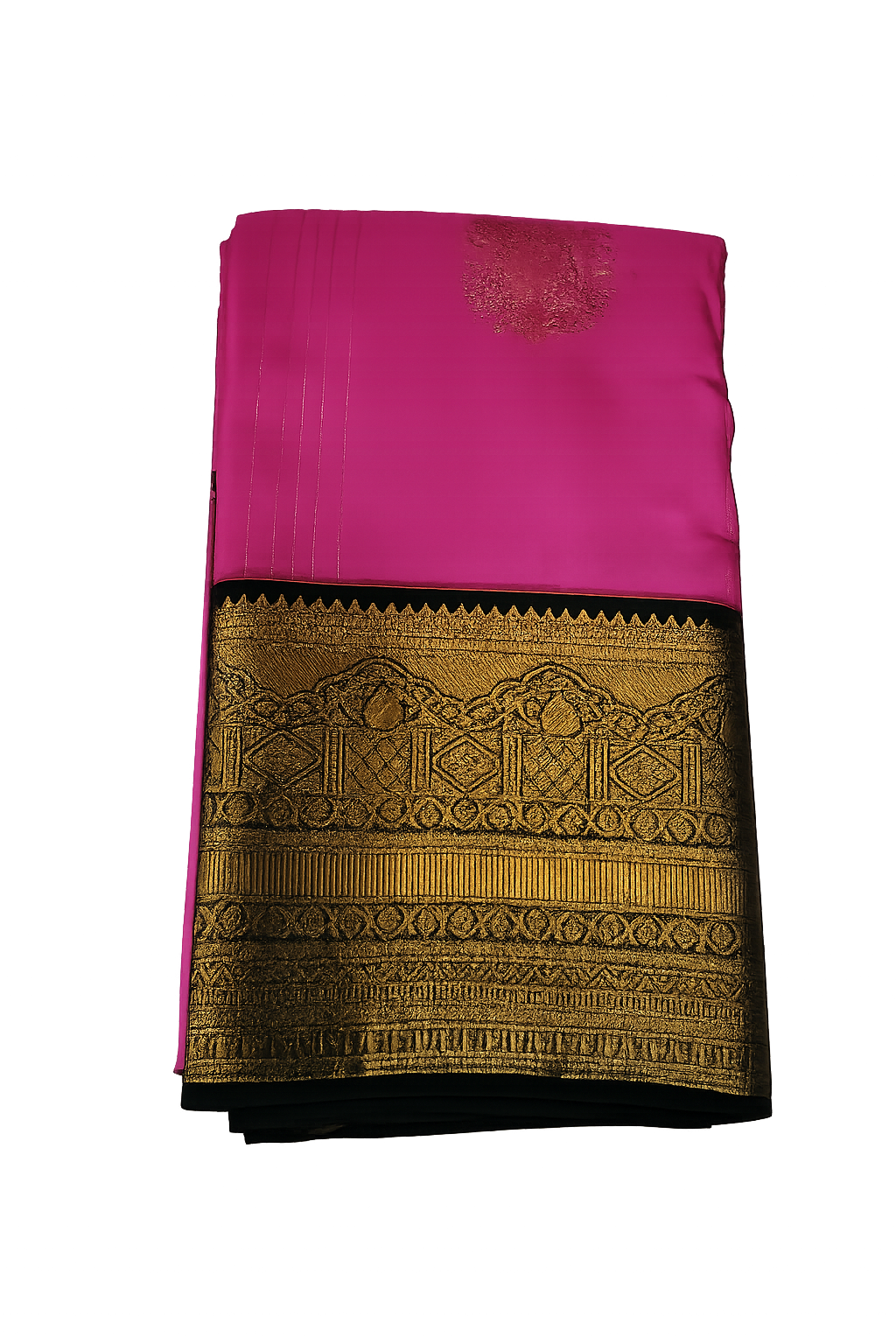 Radiant Pink Kanchi Pure Silk Saree with Grand Antique Gold Zari Border