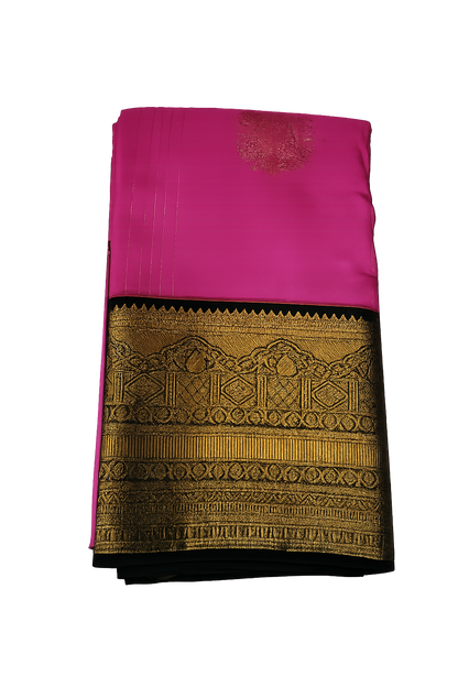 Radiant Pink Kanchi Pure Silk Saree with Grand Antique Gold Zari Border
