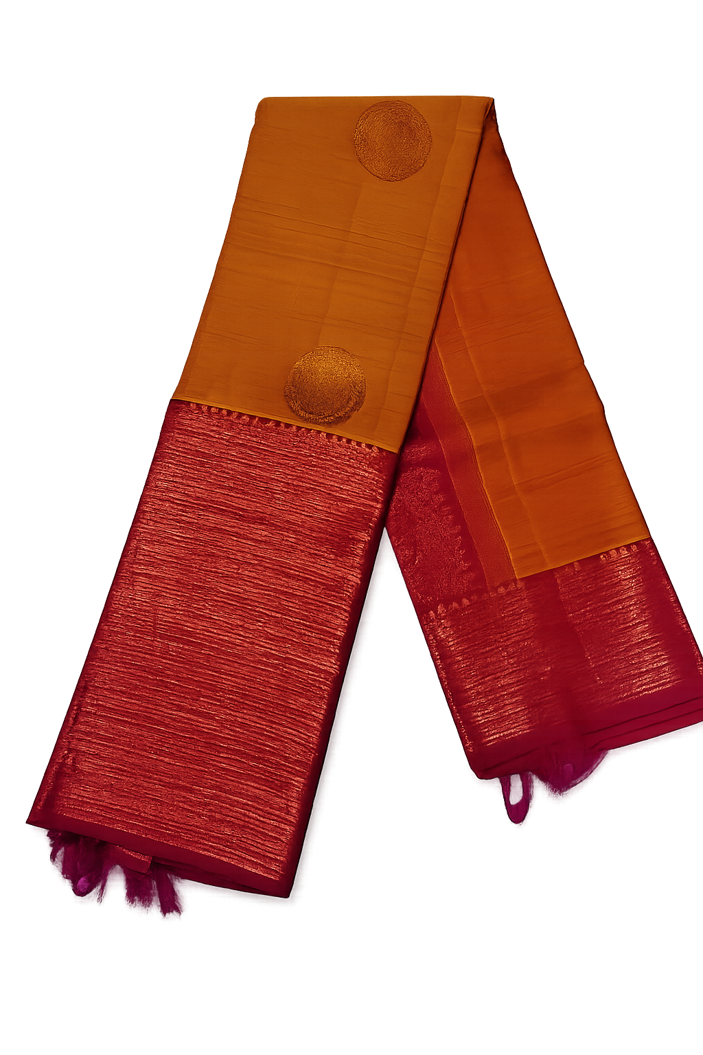 Golden Mustard Soft Silk Saree with Rich Magenta Zari Border | Traditional Elegance