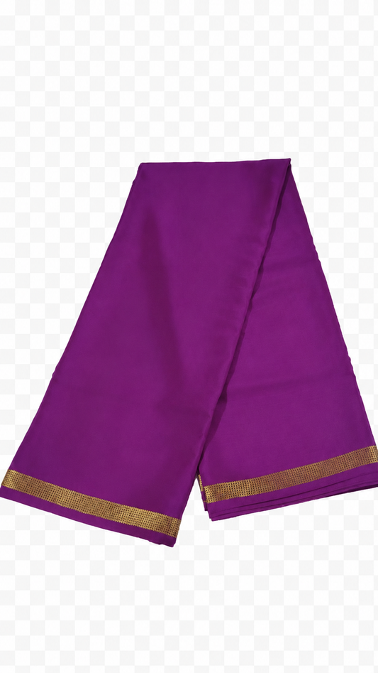 Pure Crepe Silk Saree for Women |Ranil Purple| 1-Inch Gold Zari Border | Waterproof | Elegant Traditional Wear