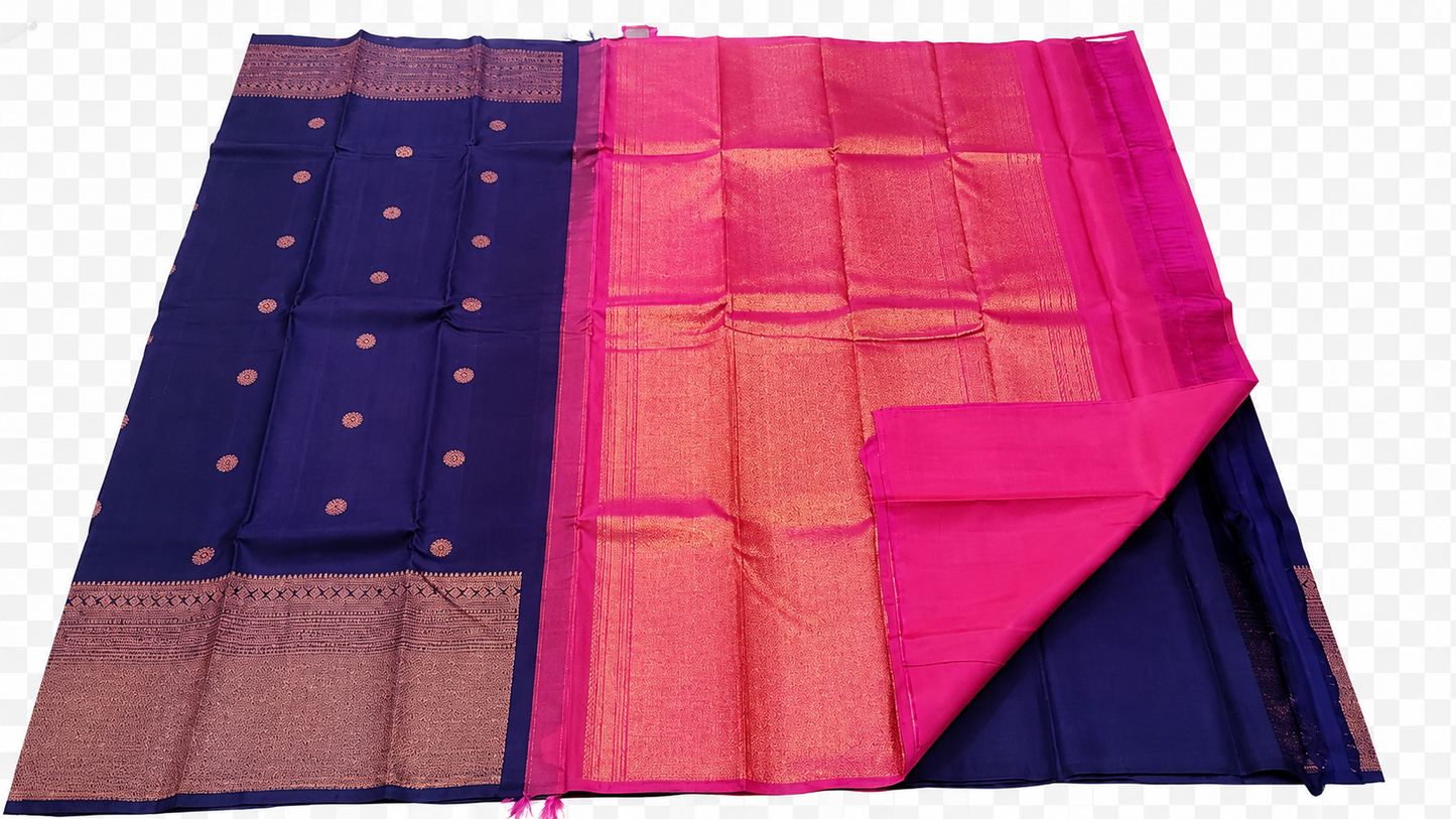 💙 Royal Navy Blue Soft Silk Saree with Rich Zari Border & Pink Pallu | Timeless Elegance