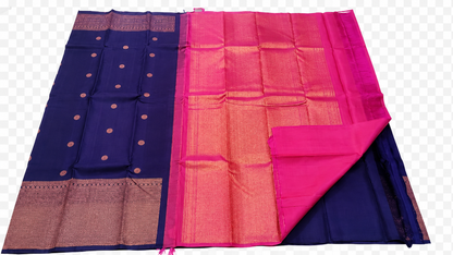 💙 Royal Navy Blue Soft Silk Saree with Rich Zari Border & Pink Pallu | Timeless Elegance