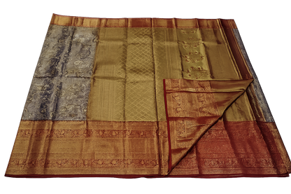 ✨ Royal Floral Brocade Kanchi Pattu Silk Saree with Grand Zari Border ✨