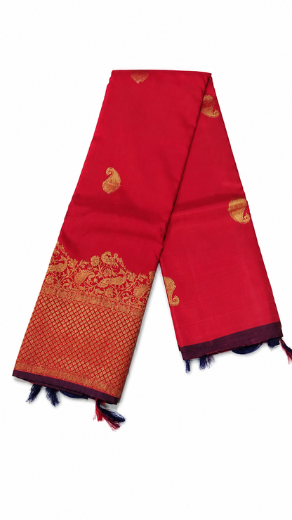 ✨ Royal Crimson Kanchi Soft Silk Saree | Elegant Purple Zari Border ✨