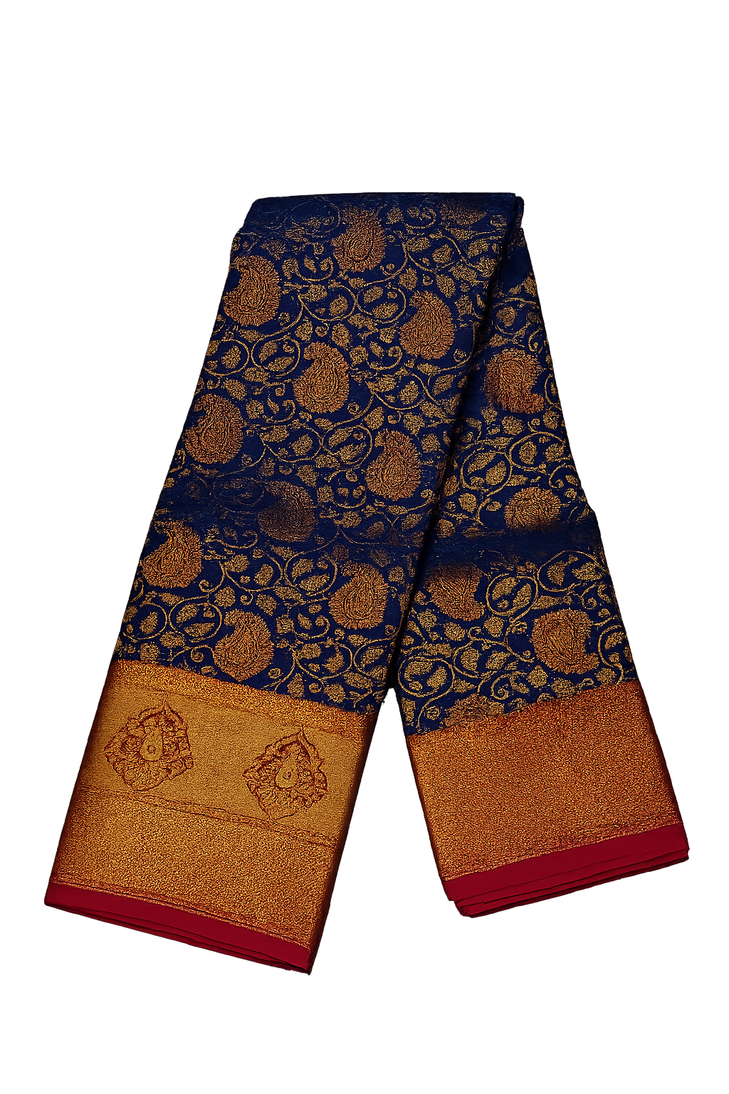 Royal Blue Kanchi Silk Brocade Saree with Meena Butta & Rich Zari Pallu