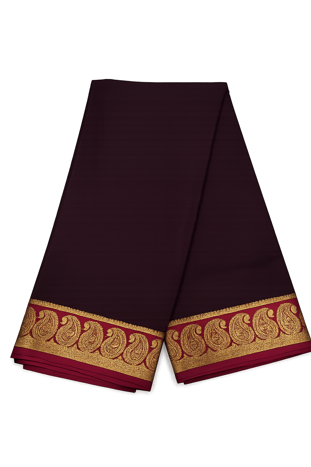 Elegant Maroon & Magenta Crepe Silk Saree with Traditional Gold Mango Border