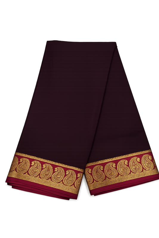 Elegant Maroon & Magenta Crepe Silk Saree with Traditional Gold Mango Border