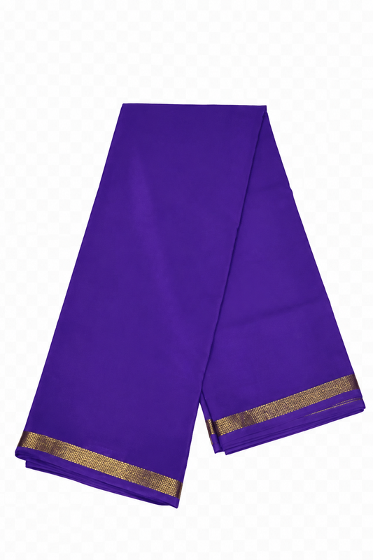 Pure Crepe Silk Saree for Women| Royal Purple | 1-Inch Gold Zari Border | Waterproof | Elegant Traditional Wear