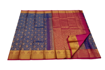 Royal Blue Kanchi Silk Brocade Saree with Meena Butta & Rich Zari Pallu