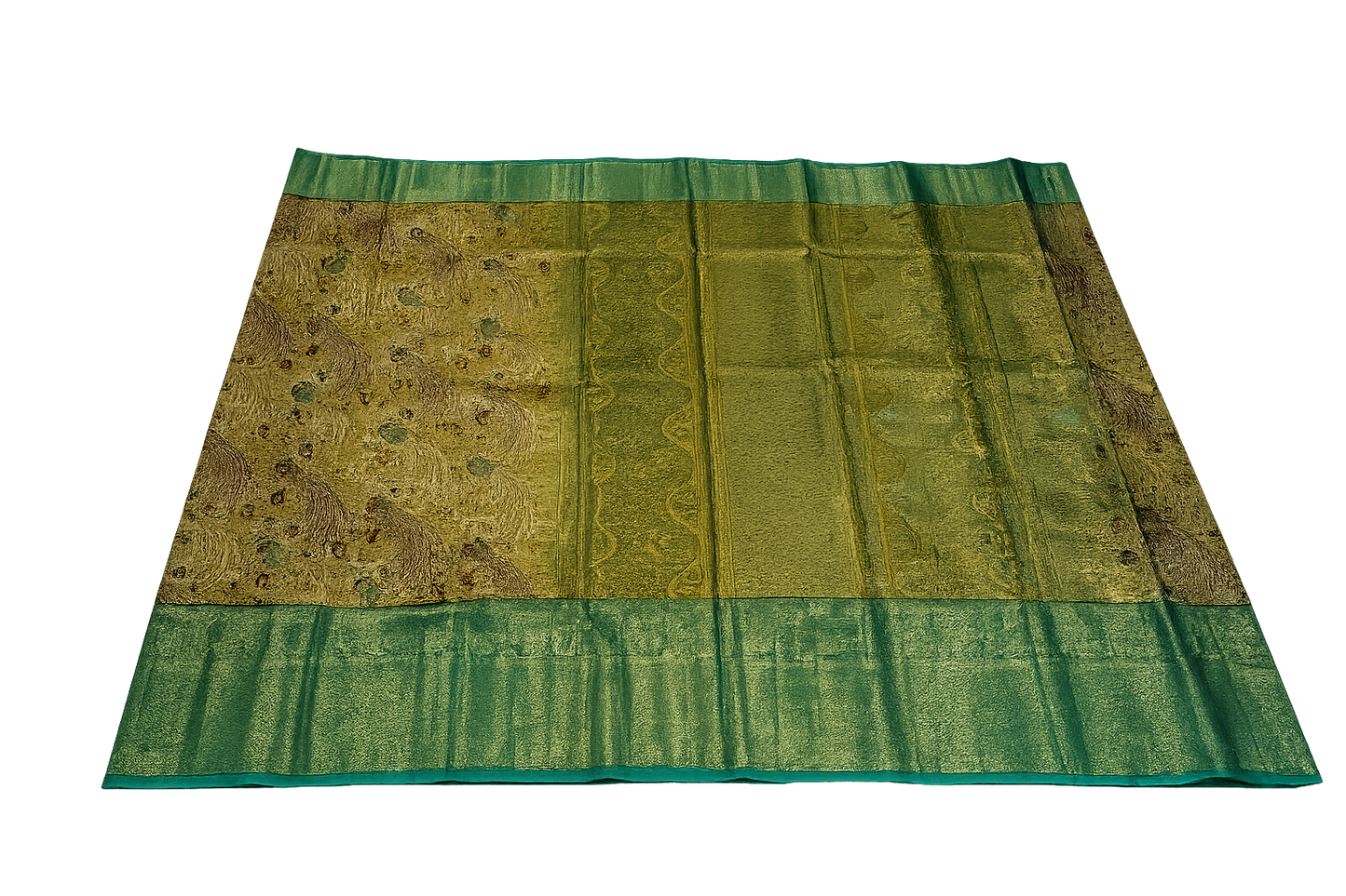 Royal Golden Kanchi Silk Saree with Emerald Green Zari Border