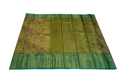 Royal Golden Kanchi Silk Saree with Emerald Green Zari Border