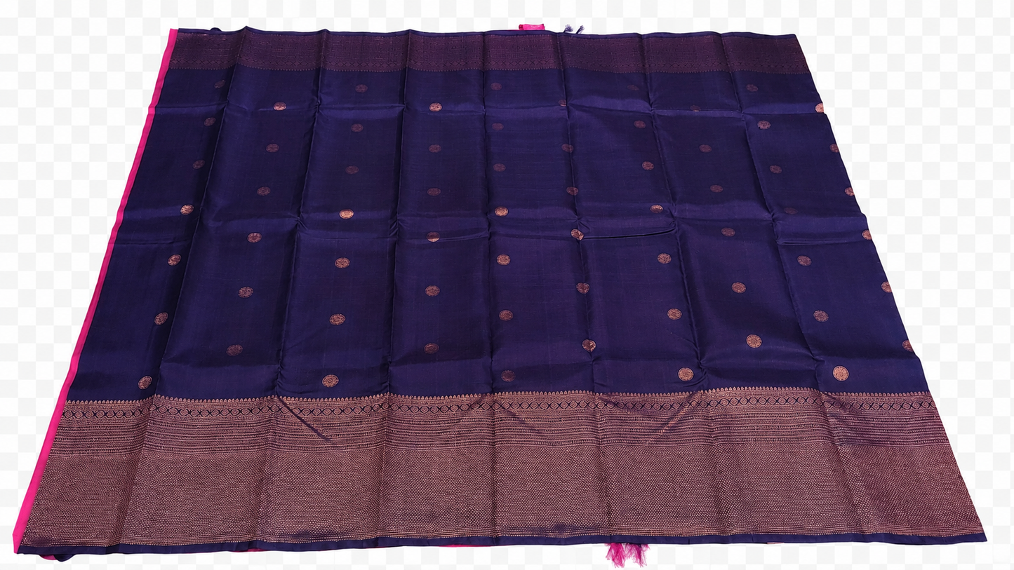 💙 Royal Navy Blue Soft Silk Saree with Rich Zari Border & Pink Pallu | Timeless Elegance
