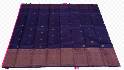 💙 Royal Navy Blue Soft Silk Saree with Rich Zari Border & Pink Pallu | Timeless Elegance