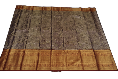 ✨ Royal Floral Brocade Kanchi Pattu Silk Saree with Grand Zari Border ✨