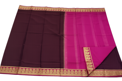 Elegant Maroon & Magenta Crepe Silk Saree with Traditional Gold Mango Border