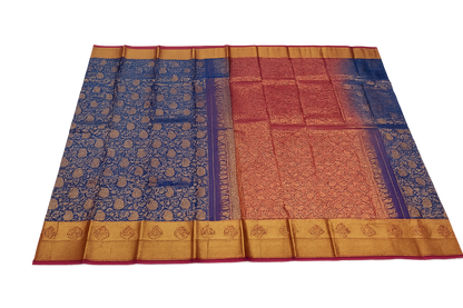 Royal Blue Kanchi Silk Brocade Saree with Meena Butta & Rich Zari Pallu