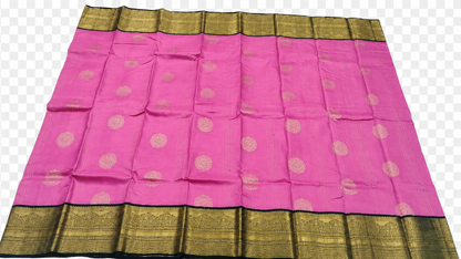 Radiant Pink Kanchi Pure Silk Saree with Grand Antique Gold Zari Border