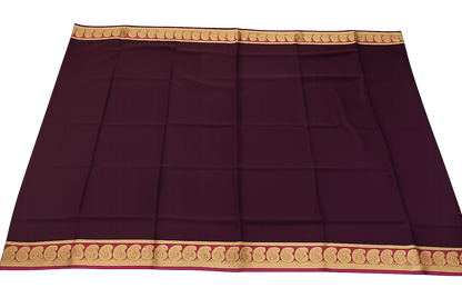Elegant Maroon & Magenta Crepe Silk Saree with Traditional Gold Mango Border
