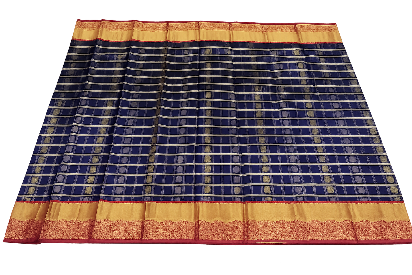 ✨ Royal Blue Kanchi Soft Silk Saree with Rich Gold Zari Checks & Contrast Pink Border ✨